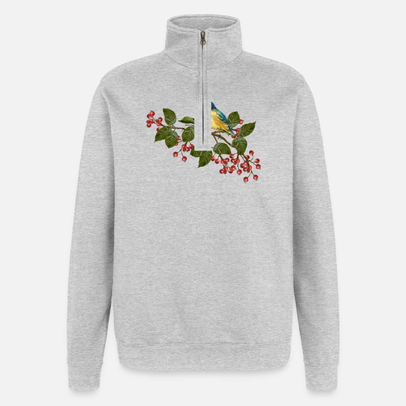 Bunter Vogel - Quarter-Zip-Sweatshirt - Grau meliert