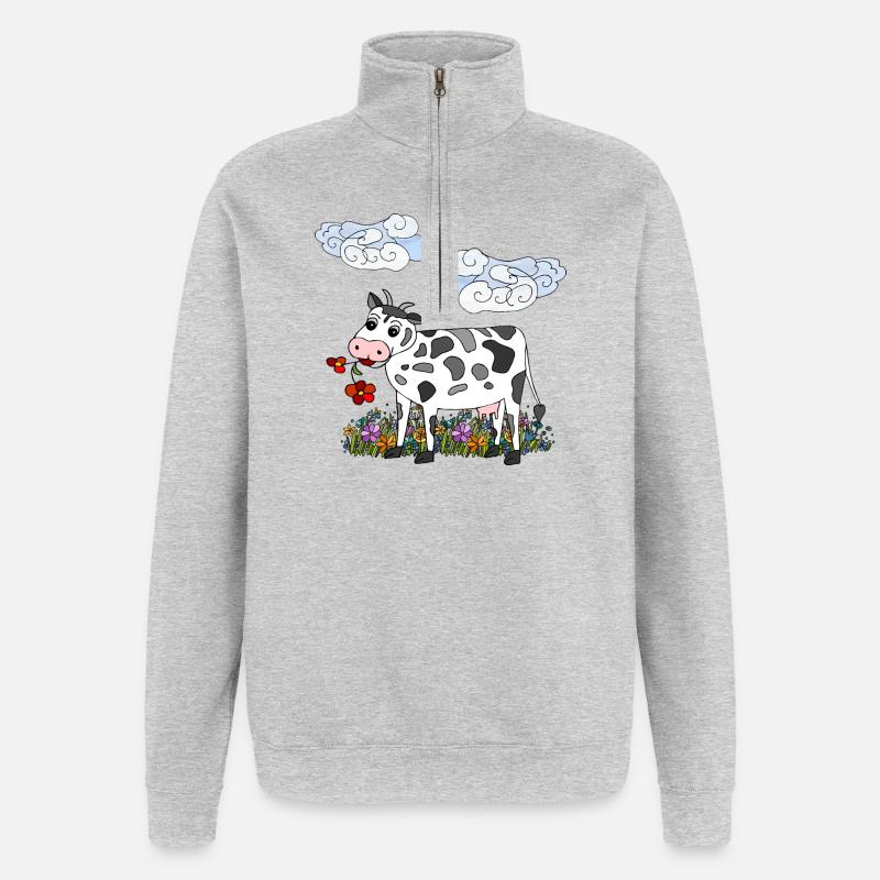 Vache - Sweat à zip 1/4 - gris chiné