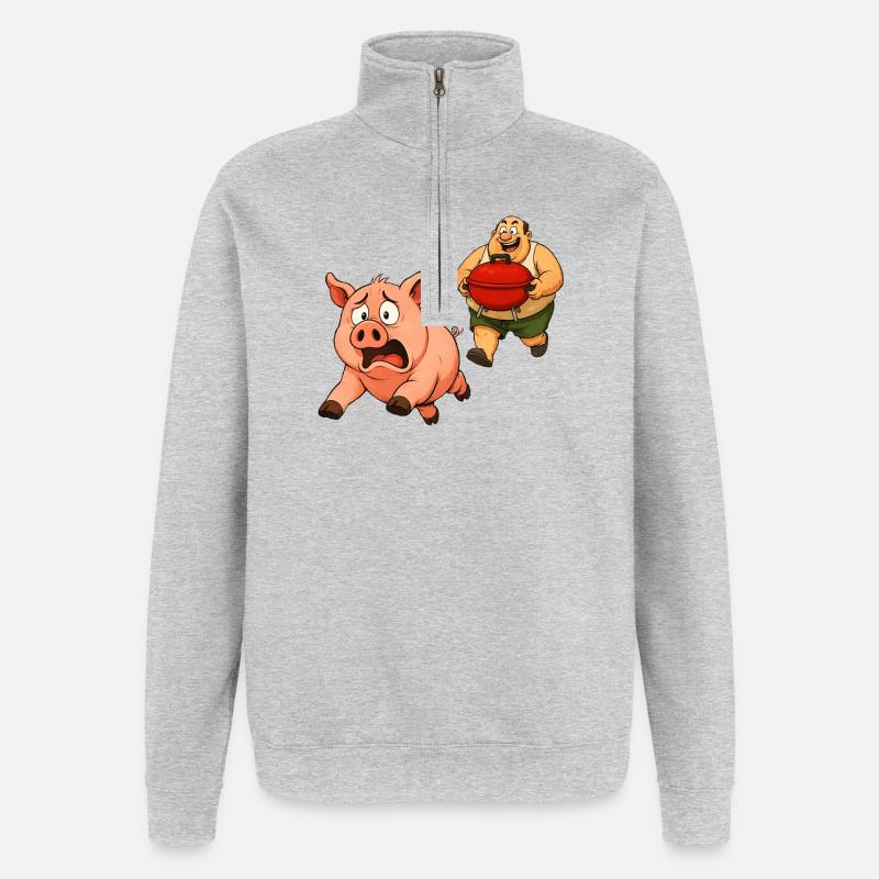 Conception de gril amusante - Sweat à zip 1/4 - gris chiné