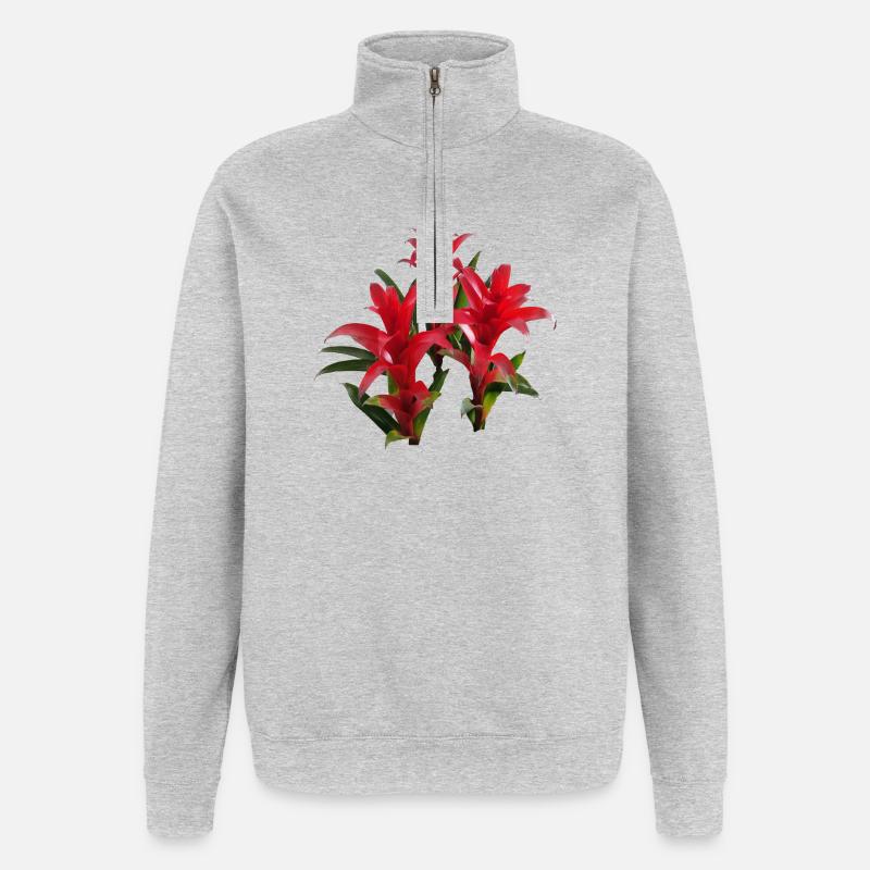 Vibrant_Red_Bromeliads - Sweat à zip 1/4 - gris chiné