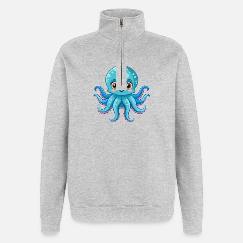 Une pieuvre mignonne - Sweat à zip 1/4 - gris chiné