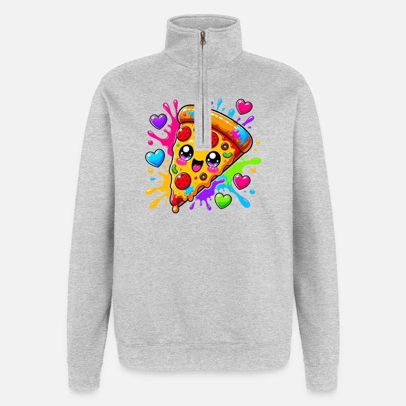 Une jolie part de pizza - Sweat à zip 1/4 - gris chiné