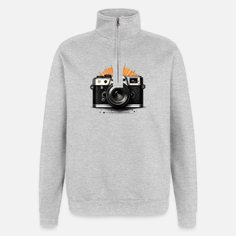 Retro Kamera Sonnenburst - Quarter-Zip-Sweatshirt - Grau meliert