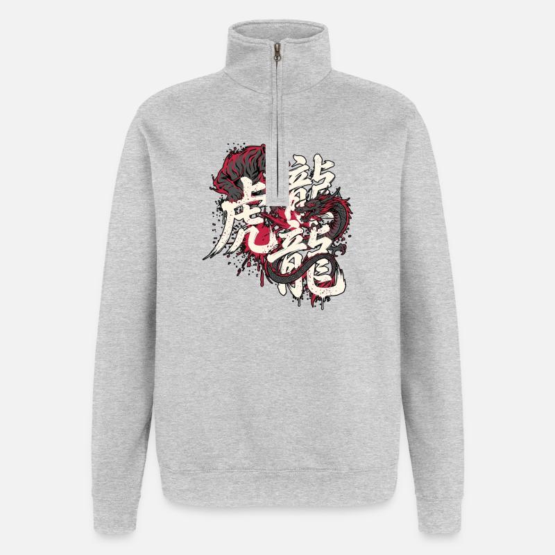 Kampfkunst Drache Tiger - Quarter-Zip-Sweatshirt - Grau meliert