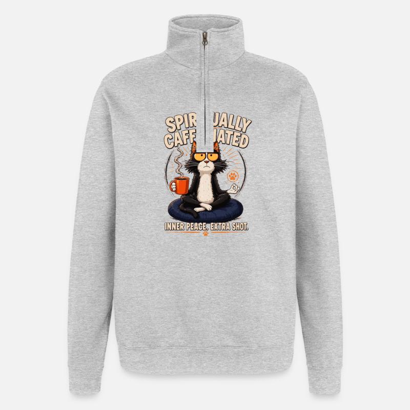 Spirited Cat Kaffeemeditation - Quarter-Zip-Sweatshirt - Grau meliert