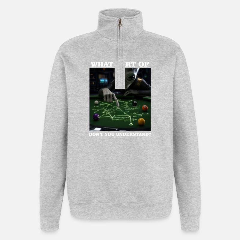 Billard-Physik-Alien-Nerd-Billardspieler - Quarter-Zip-Sweatshirt - Grau meliert