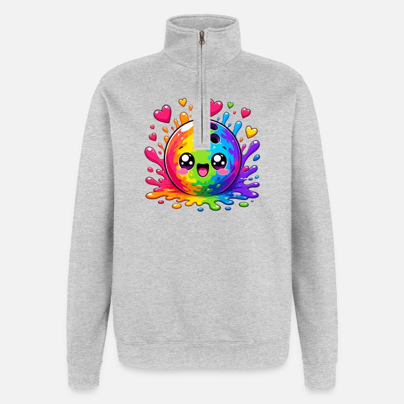 Kunterbunte Farbsplash Bowlingkugel - Quarter-Zip-Sweatshirt - Grau meliert