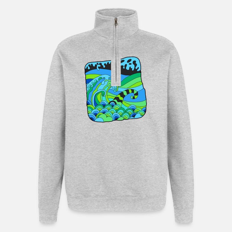 Vagues Déco Verdoyantes - Sweat à zip 1/4 - gris chiné