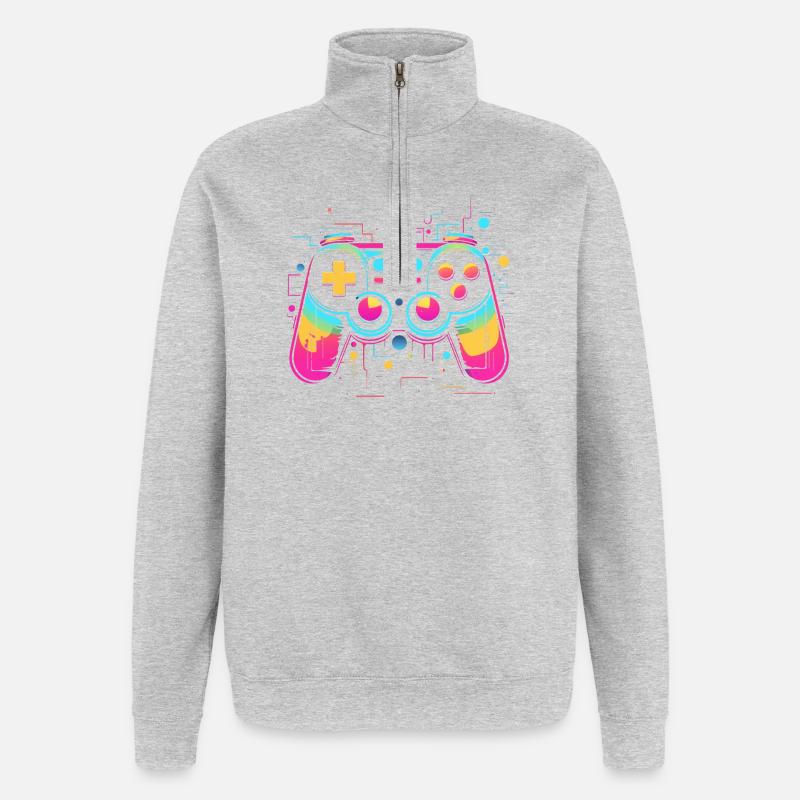 Game Controller Retrowave Look - Quarter-Zip Sweatshirt - heather grey