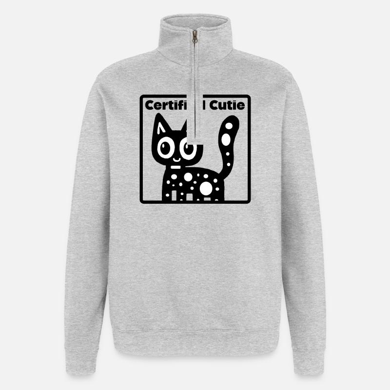 Chat Surcharge de Mignonnerie - Sweat à zip 1/4 - gris chiné