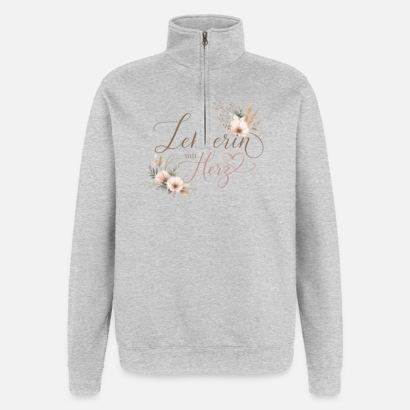 Lehrerin mit Herz!  - Quarter-Zip-Sweatshirt - Grau meliert