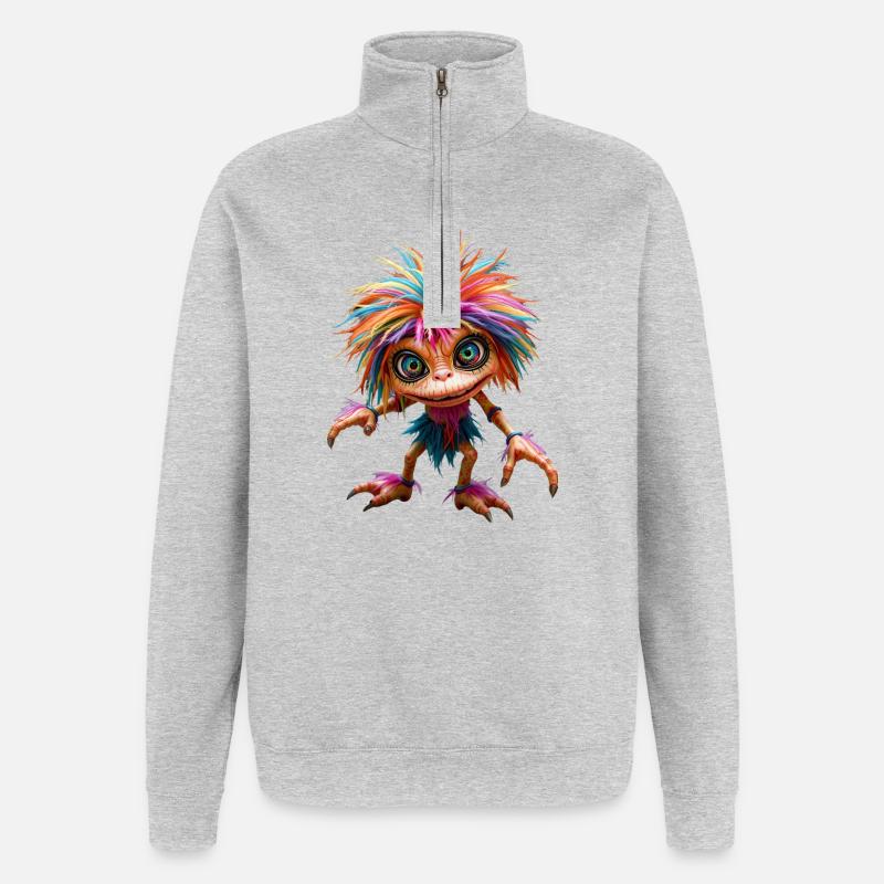 Mehrfarbiges, pelziges Wesen - Quarter-Zip-Sweatshirt - Grau meliert