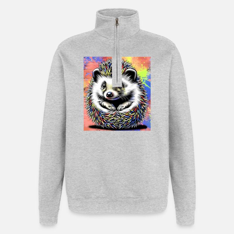 hérisson - Sweat à zip 1/4 - gris chiné