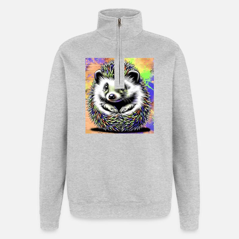 hérisson - Sweat à zip 1/4 - gris chiné