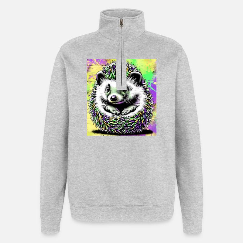 hérisson - Sweat à zip 1/4 - gris chiné