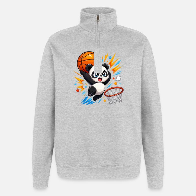 Powerful Panda Slam Dunk - Quarter-Zip Sweatshirt - heather grey