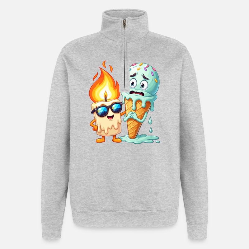 Flammenfreund Eiscreme Duo - Quarter-Zip-Sweatshirt - Grau meliert
