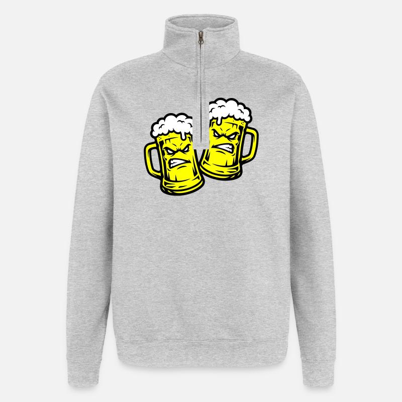 Verre de bière comique - Sweat à zip 1/4 - gris chiné