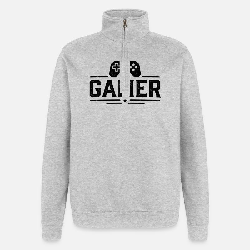 Gamer Controller Silhouette - Quarter-Zip-Sweatshirt - Grau meliert