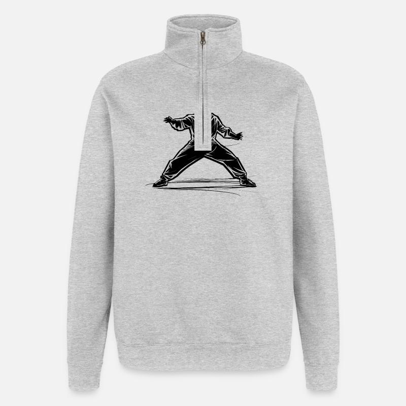 Sketch de karaté - Sweat à zip 1/4 - gris chiné