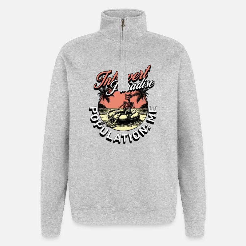 Introvert Paradise - Quarter-Zip-Sweatshirt - Grau meliert