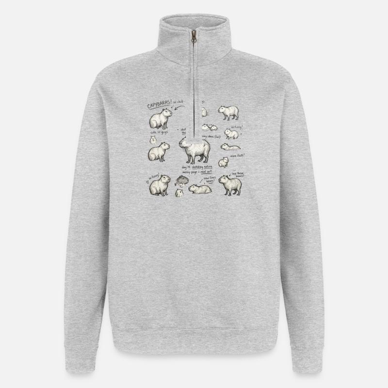 Parade de croquis de capybara - Sweat à zip 1/4 - gris chiné