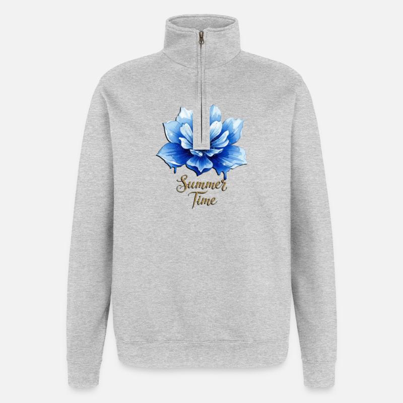 Blue Blossom – Sommerzeit - Quarter-Zip-Sweatshirt - Grau meliert
