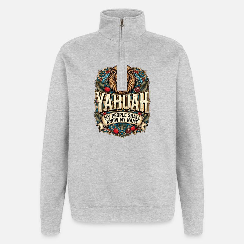 YAHUAH : Ma bannière - Sweat à zip 1/4 - gris chiné