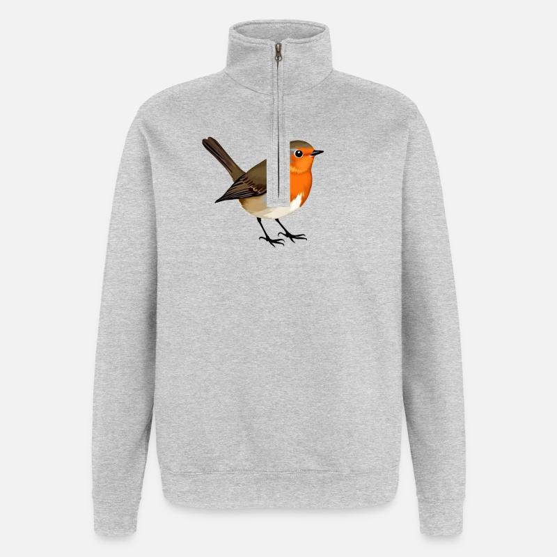 Rotkehlchen Vogel - Quarter-Zip-Sweatshirt - Grau meliert