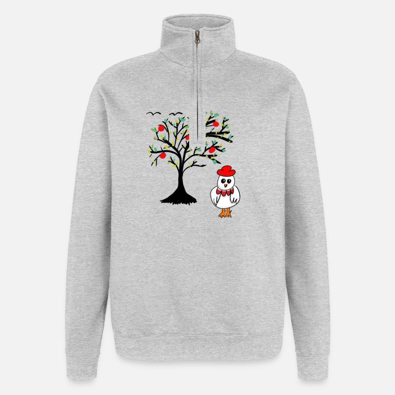 Apfelbaum Huhn Henne Hühner Baum  - Quarter-Zip-Sweatshirt - Grau meliert