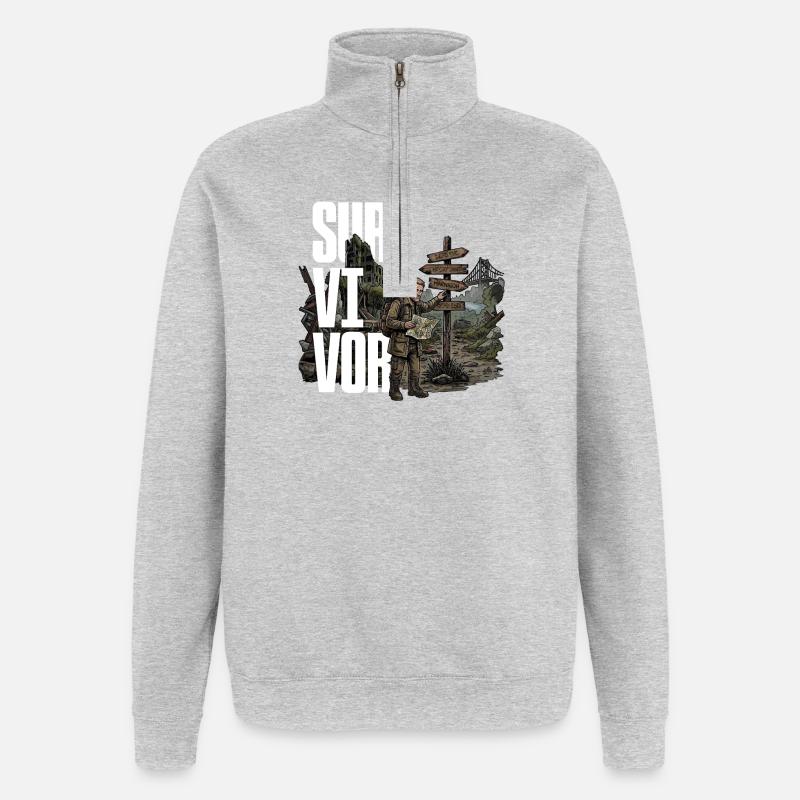 Survivant - Sweat à zip 1/4 - gris chiné