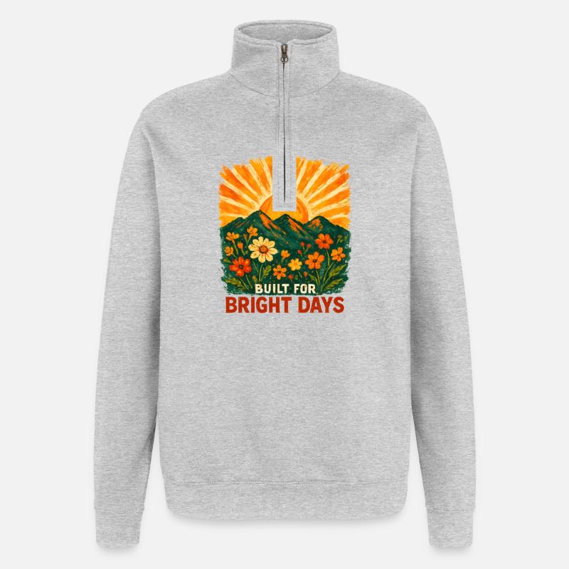 Sonnenaufgangs Blumenlandschaft - Quarter-Zip-Sweatshirt - Grau meliert