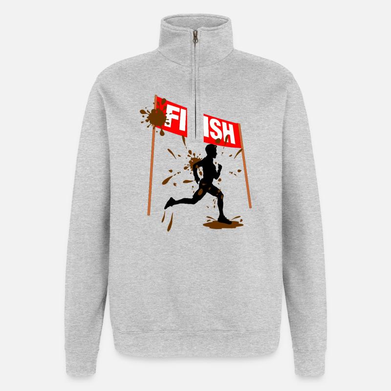 Finisher Course de Boue Hommes - Sweat à zip 1/4 - gris chiné