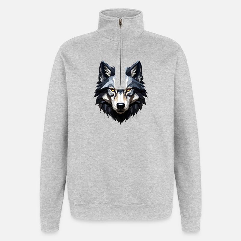 Geometrischer Wolfkopf - Quarter-Zip-Sweatshirt - Grau meliert