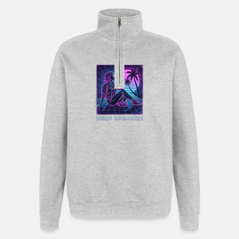 Neon-Träumer auf dem Raster - Quarter-Zip-Sweatshirt - Grau meliert