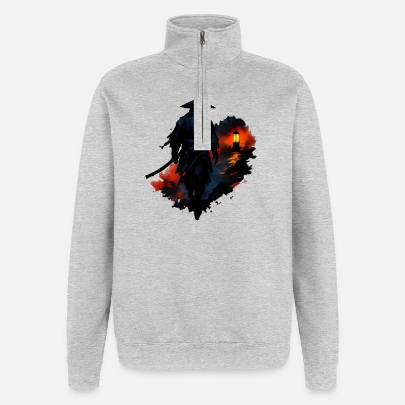 Marcheur nocturne avec lanterne - Sweat à zip 1/4 - gris chiné