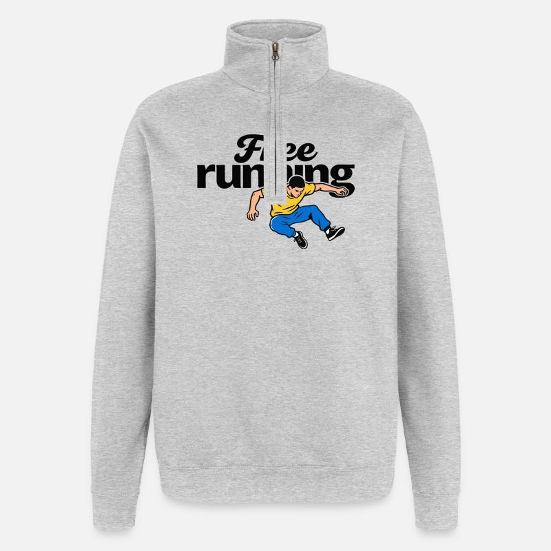 Parkour en course libre - Sweat à zip 1/4 - gris chiné