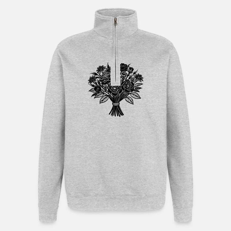 Blumenstrauß - Quarter-Zip-Sweatshirt - Grau meliert