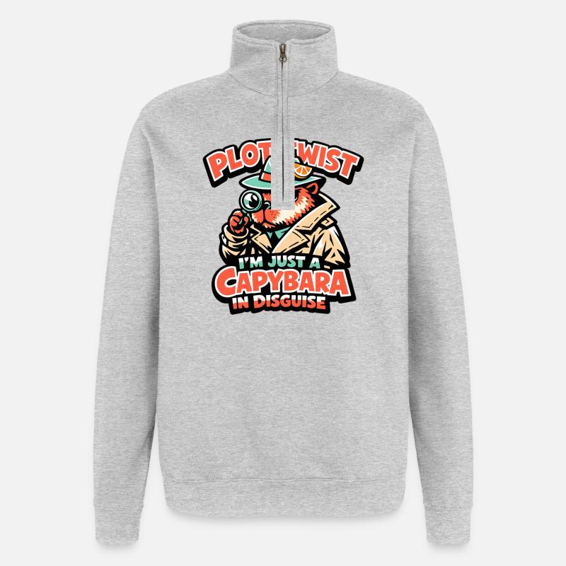 Plot Twist Capybara Detective - Quarter-Zip Sweatshirt - heather grey