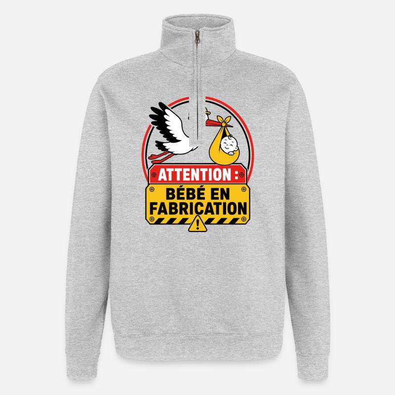Attention Bébé en Fabrication - Sweat à zip 1/4 - gris chiné