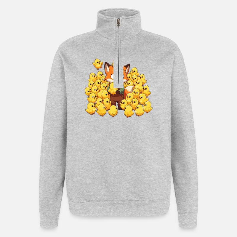 Fox with chick joys - Quarter-Zip Sweatshirt - heather grey
