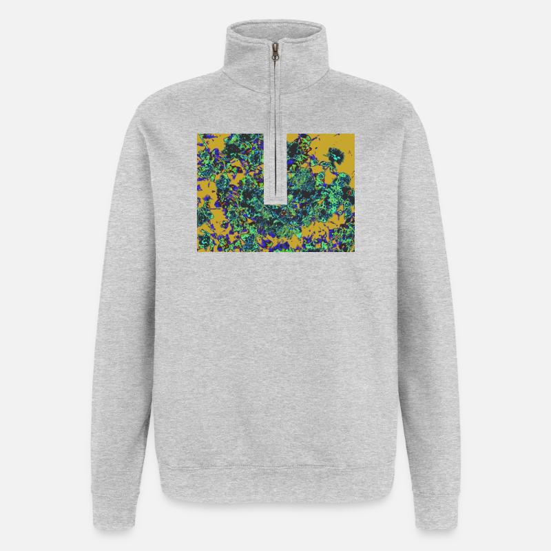 Neonblüten Psychedelisches Floraldesign - Quarter-Zip-Sweatshirt - Grau meliert