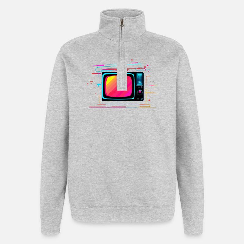 TV Synthwave - Sweat à zip 1/4 - gris chiné