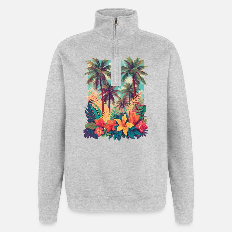 Tropischer Blütenstrand - Quarter-Zip-Sweatshirt - Grau meliert