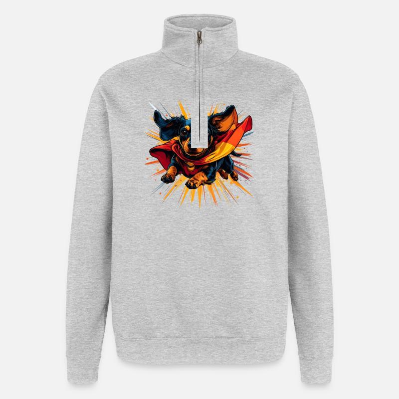 Cape teckel de super-héros - Sweat à zip 1/4 - gris chiné