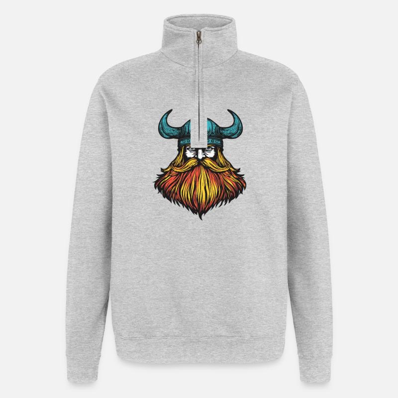 Wikinger Kopf - Quarter-Zip-Sweatshirt - Grau meliert