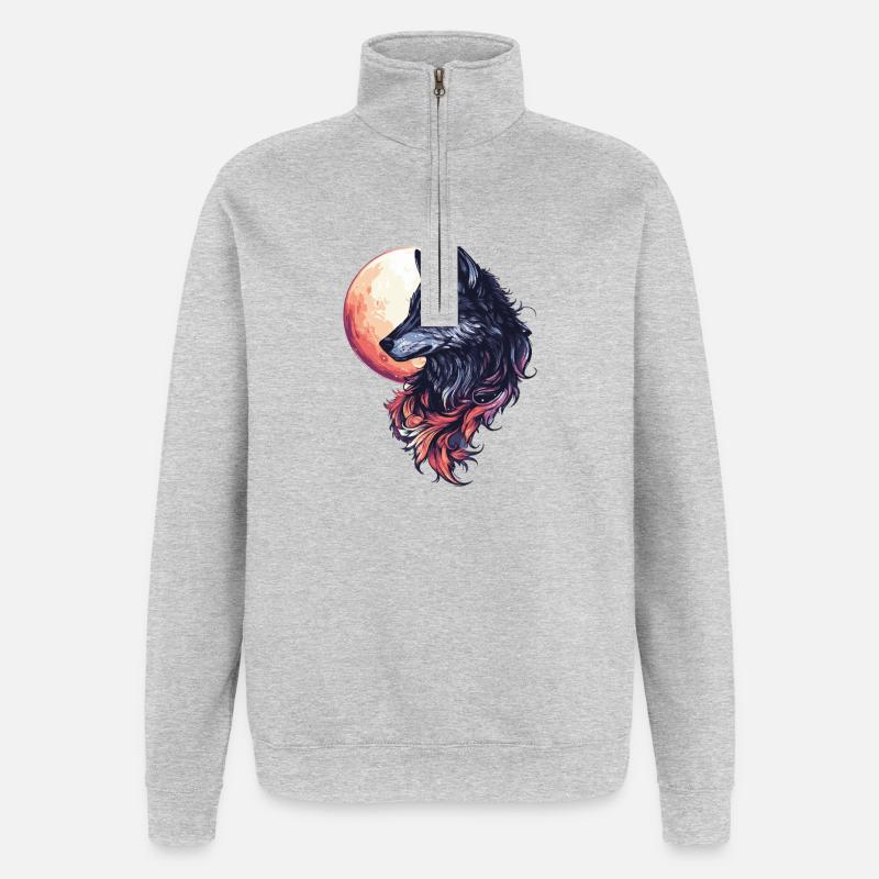 Wolf Moon - Quarter-Zip Sweatshirt - heather grey