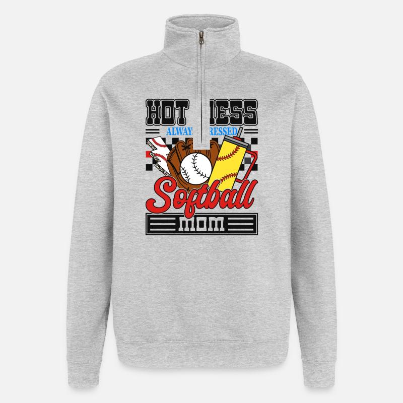Maman stressée de softball - Sweat à zip 1/4 - gris chiné