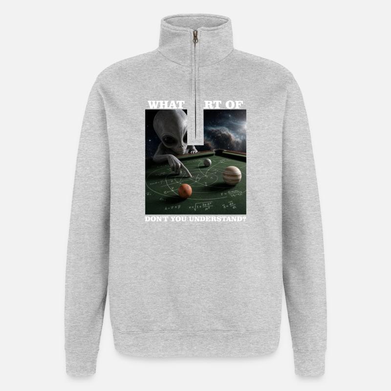 Billard-Physik-Alien-Nerd-Billardspieler - Quarter-Zip-Sweatshirt - Grau meliert