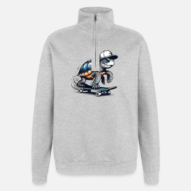 Techno Skater Schildkröte - Quarter-Zip-Sweatshirt - Grau meliert